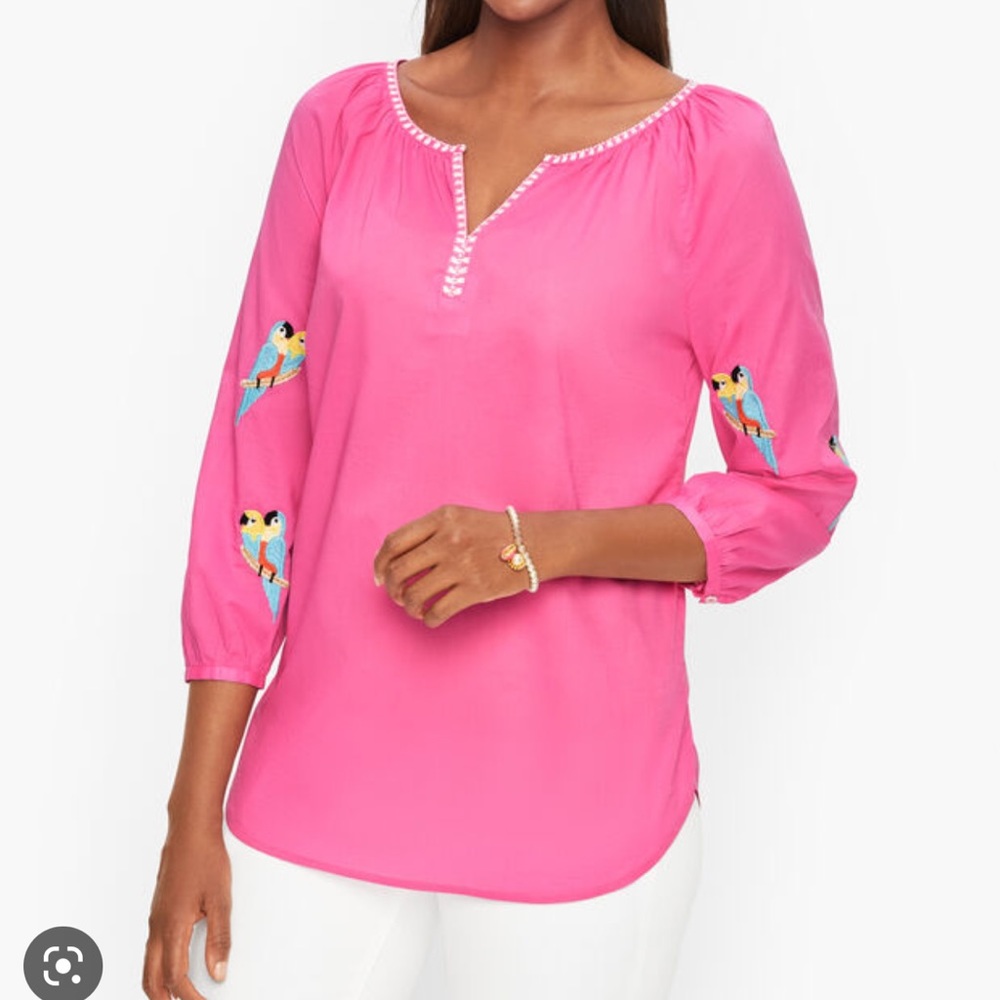 Parrot Embellished Voile Popover, Talbots Size Small. Excellent Condition